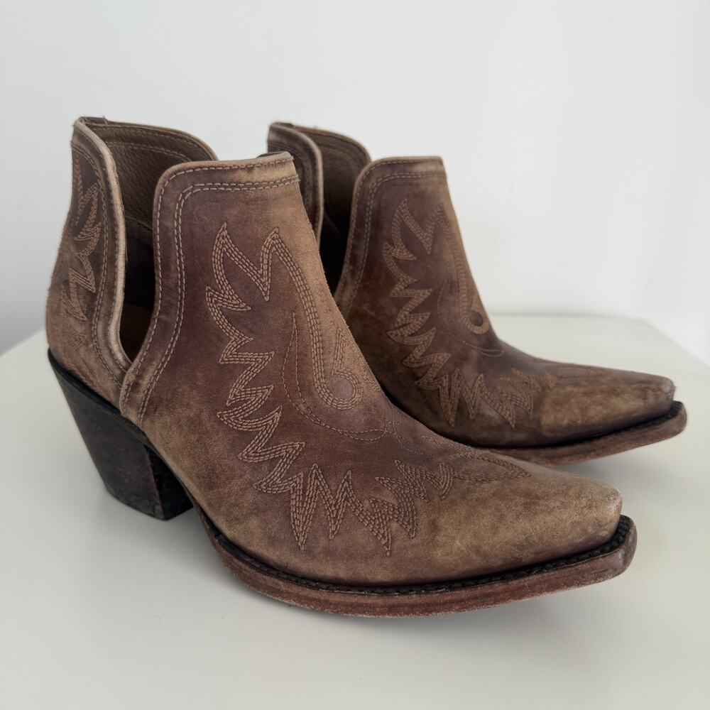 Ariat Dixon Boots Women 8.5B Brown Distressed Cowgirl X Toe Western Snip Bootie - Picture 9 of 14
